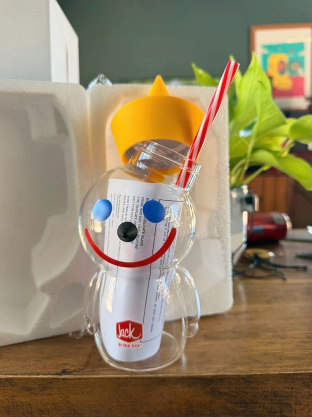 Glass Snowman Sipper Cup - Clear with Yellow Hat & Red-White Straw